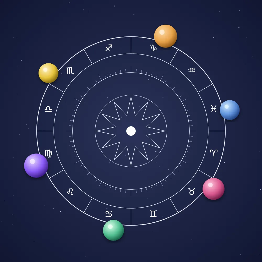 Glowing blue zodiac wheel showing the twelve astrology signs